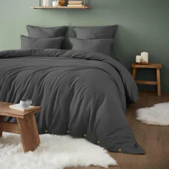 EMINZA Housse de couette flanelle de coton (200 x 200 cm) Théa Gris Anthracite Sale