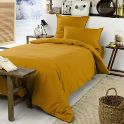 EMINZA Housse de couette flanelle de coton (140 x 200 cm) Nina Jaune ocre Hot