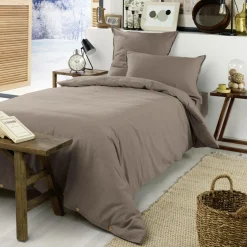 EMINZA Housse de couette flanelle de coton (140 x 200 cm) Nina Ficelle Sale