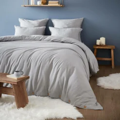 EMINZA Housse de couette flanelle de coton (200 x 200 cm) Nina Gris clair