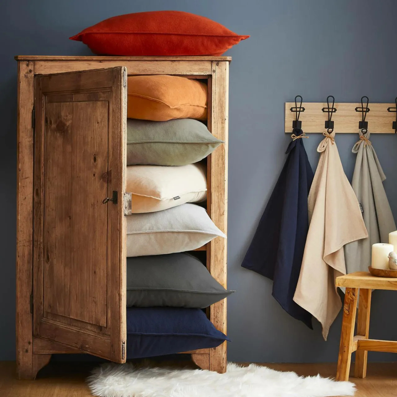 EMINZA Housse de couette flanelle de coton (240 x 220 cm) Nina Gris Anthracite Outlet