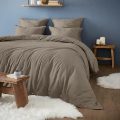 EMINZA Housse de couette flanelle de coton (260 x 240 cm) Nina Ficelle Hot
