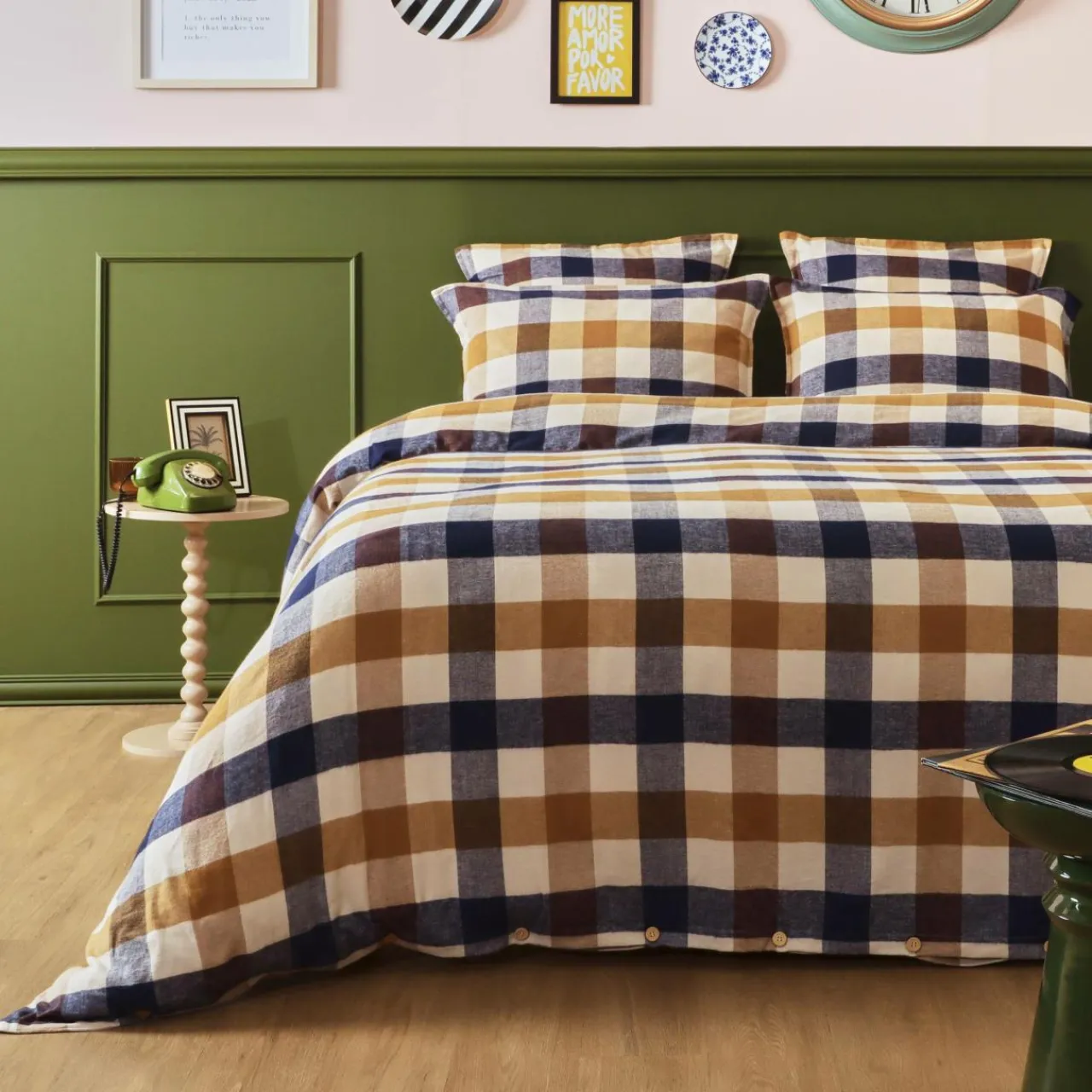 EMINZA Housse de couette flanelle de coton (280 x 240 cm) Nina carreaux Multicolore Carreau Multicolore Online