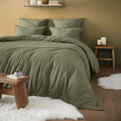 EMINZA Housse de couette flanelle de coton (260 x 240 cm) Nina Vert romarin