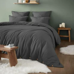 EMINZA Housse de couette flanelle de coton (280 x 240 cm) Nina Gris Anthracite Outlet
