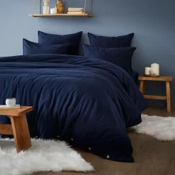 EMINZA Housse de couette flanelle de coton (240 x 220 cm) Nina Bleu nuit Sale
