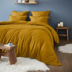 EMINZA Housse de couette flanelle de coton (280 x 240 cm) Nina Jaune ocre Discount