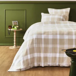 EMINZA Housse de couette flanelle de coton (140 x 200 cm) Nina carreaux Beige Carreau Beige Sale