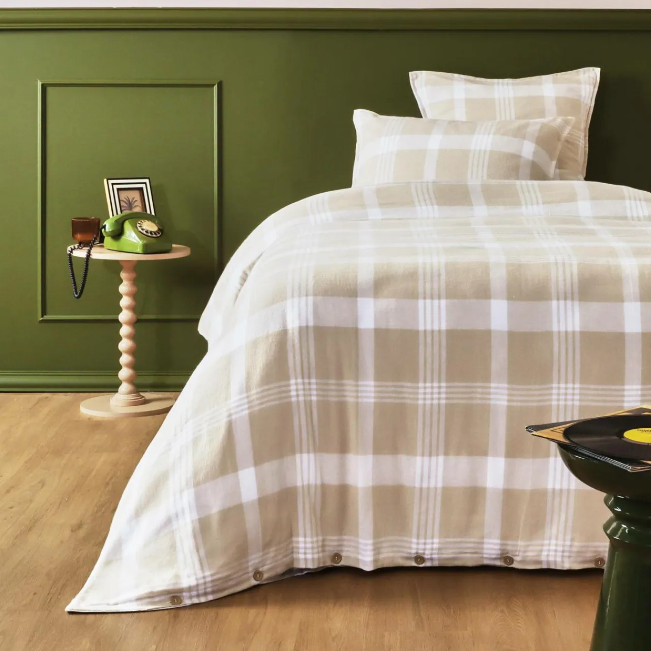 EMINZA Housse de couette flanelle de coton (140 x 200 cm) Nina carreaux Beige Carreau Beige Sale