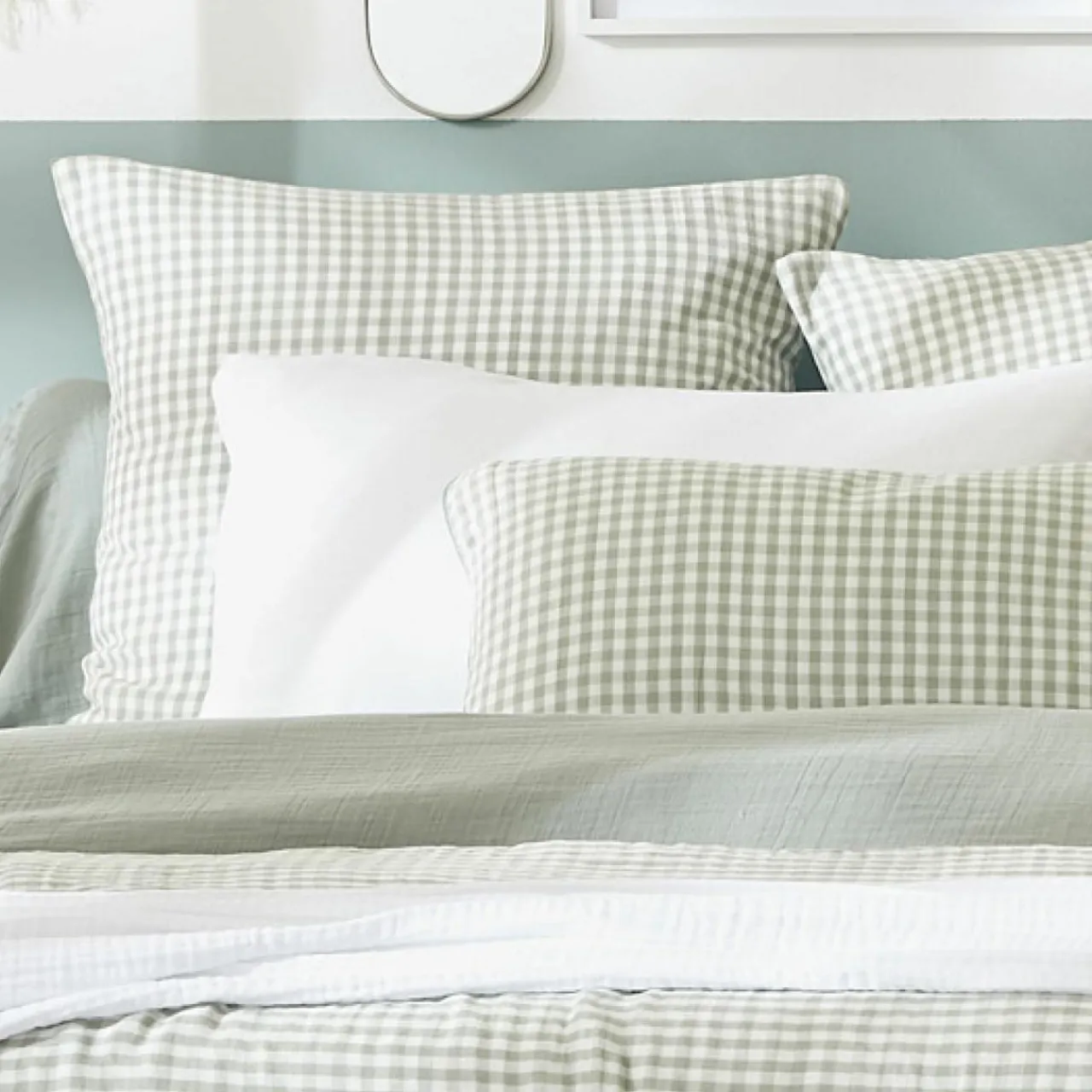 EMINZA Housse de couette gaze de coton (200 x 200 cm) Gaïa vichy Vert Eucalyptus Sale