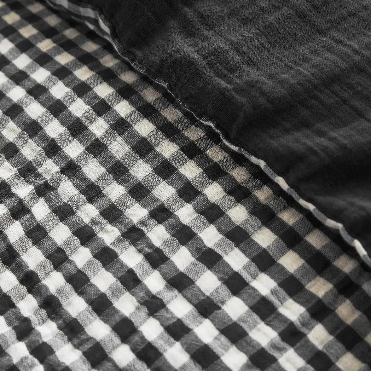 EMINZA Housse de couette gaze de coton (240 x 220 cm) Gaïa Vichy noir Best