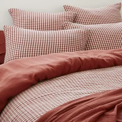 EMINZA Housse de couette gaze de coton (240 x 220 cm) Gaïa vichy Terracotta Best