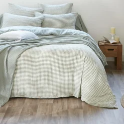 EMINZA Housse de couette gaze de coton (240 x 220 cm) Gaïa vichy Vert Eucalyptus Discount