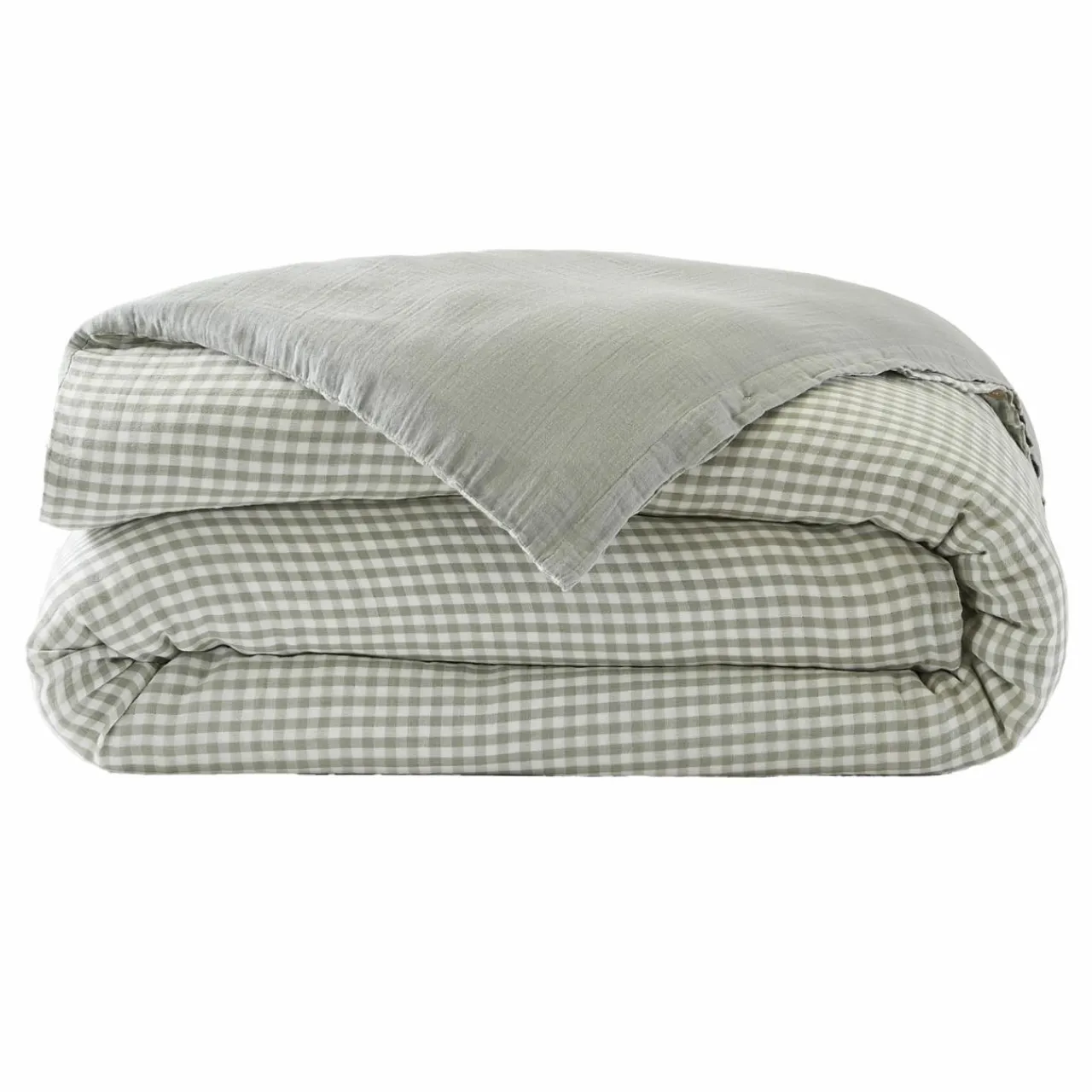 EMINZA Housse de couette gaze de coton (240 x 220 cm) Gaïa vichy Vert Eucalyptus Discount