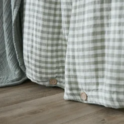 EMINZA Housse de couette gaze de coton (240 x 220 cm) Gaïa vichy Vert Eucalyptus Discount