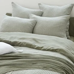 EMINZA Housse de couette gaze de coton (240 x 220 cm) Gaïa vichy Vert romarin Best