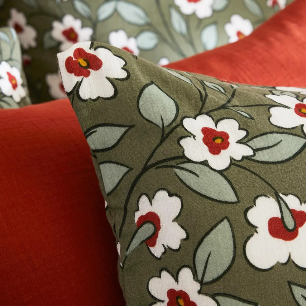 EMINZA Housse de couette gaze de coton (260 x 240 cm) Gaïa Marguerite Vert Romarin Discount