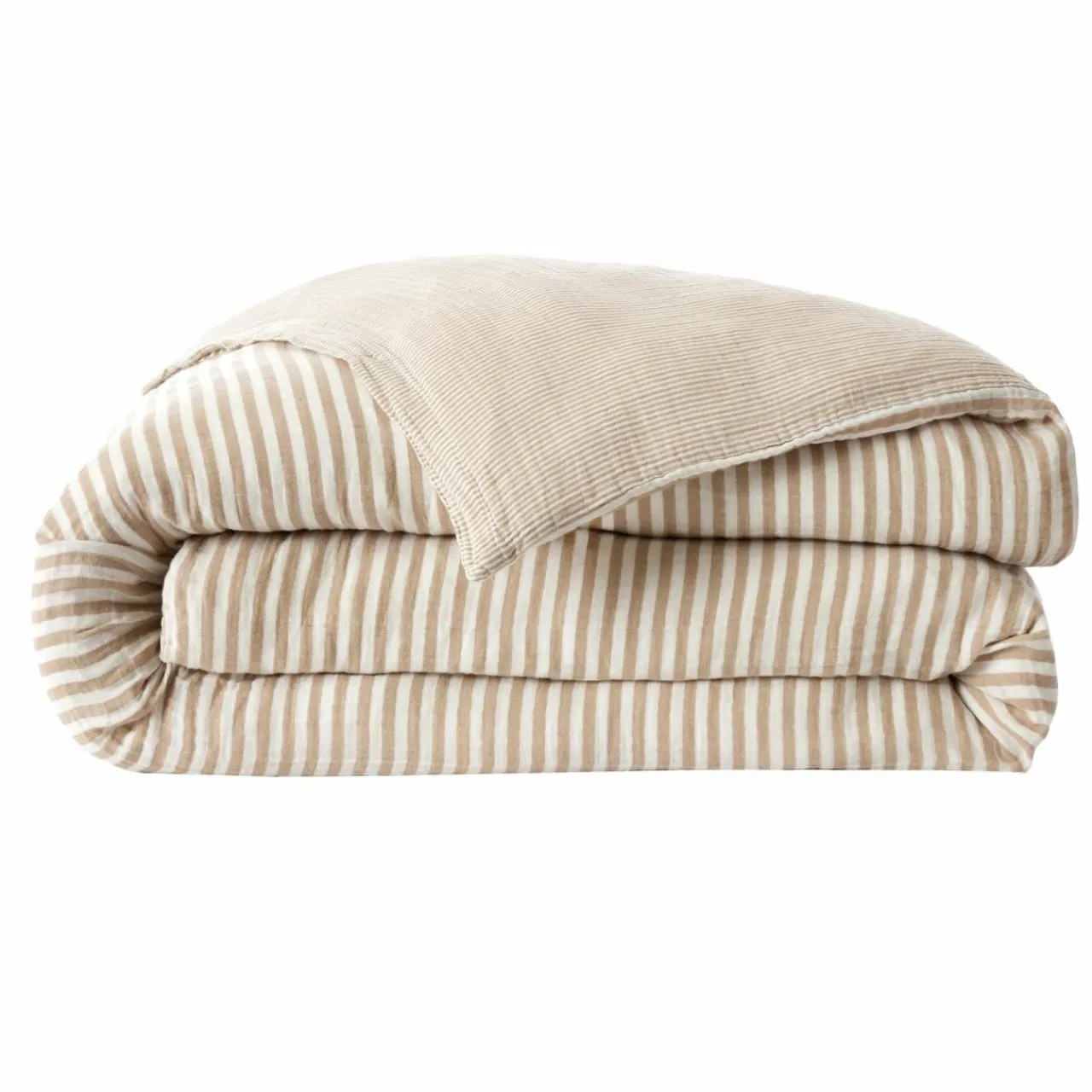 EMINZA Housse de couette gaze de coton (260 x 240 cm) Gaïa rayures Ficelle Rayure Ficelle