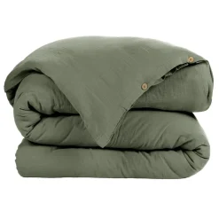 EMINZA Housse de couette gaze de coton (140 x 200 cm) Gaïa Vert romarin Discount