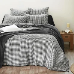 EMINZA Housse de couette gaze de coton (260 x 240 cm) Gaïa Vichy noir Sale