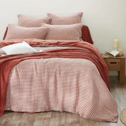 EMINZA Housse de couette gaze de coton (280 x 240 cm) Gaïa Vichy terracotta Outlet