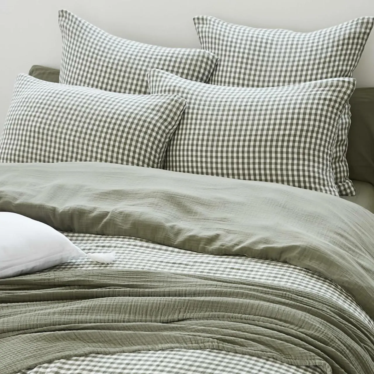 EMINZA Housse de couette gaze de coton (280 x 240 cm) Gaïa vichy Vert romarin Vichy romarin Outlet