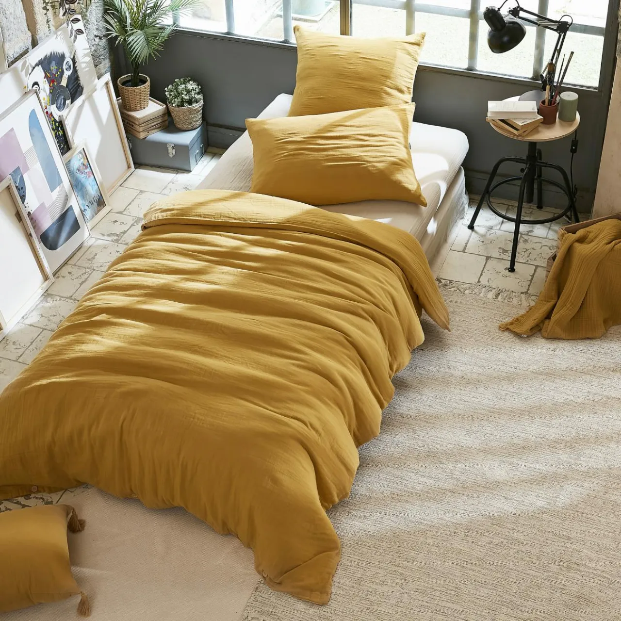 EMINZA Housse de couette gaze de coton (140 x 200 cm) Gaïa Jaune safran Sale