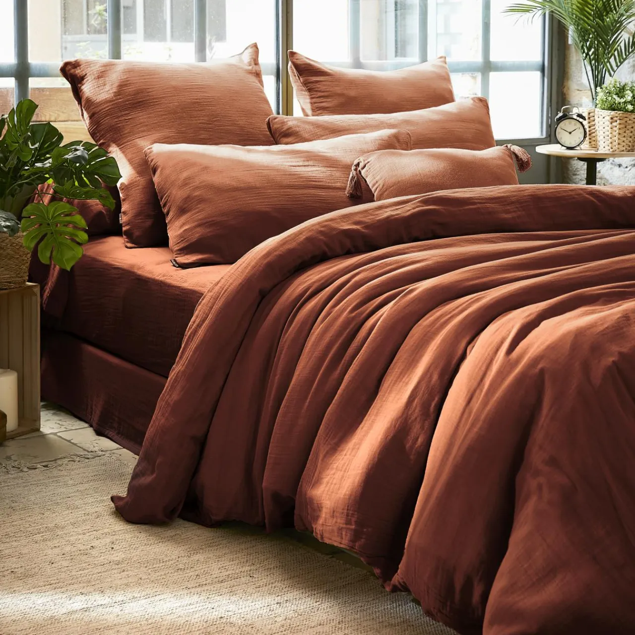 EMINZA Housse de couette gaze de coton (240 x 220 cm) Gaïa Terracotta Hot