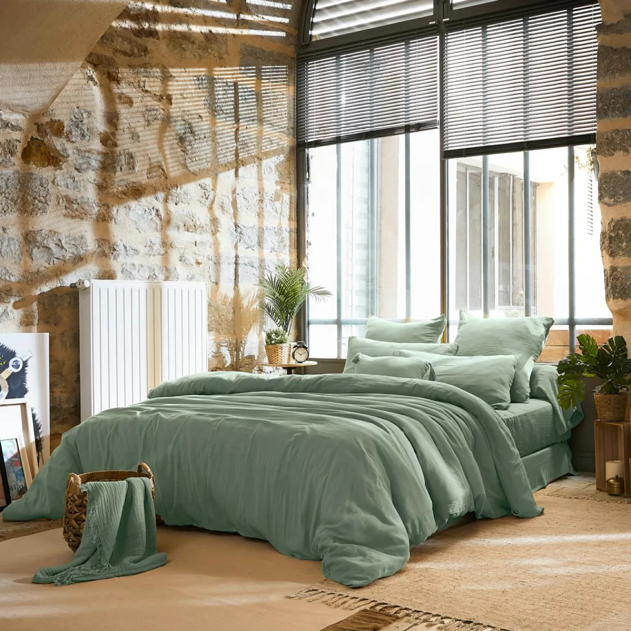 EMINZA Housse de couette gaze de coton (260 x 240 cm) Gaïa Vert Eucalyptus Online