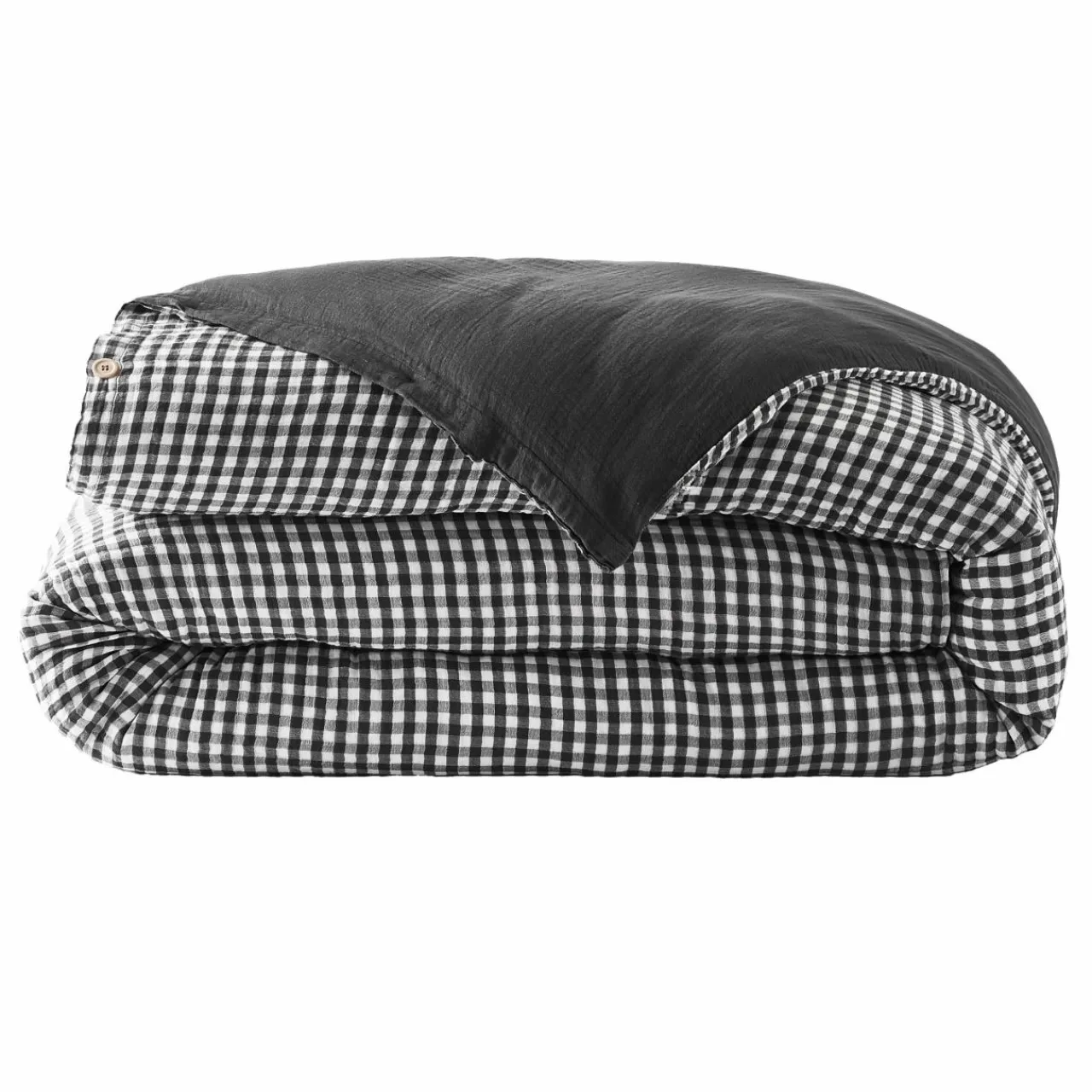 EMINZA Housse de couette gaze de coton (200 x 200 cm) Gaïa Vichy noir