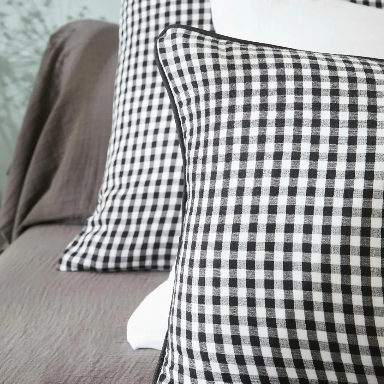 EMINZA Housse de couette gaze de coton (200 x 200 cm) Gaïa Vichy noir