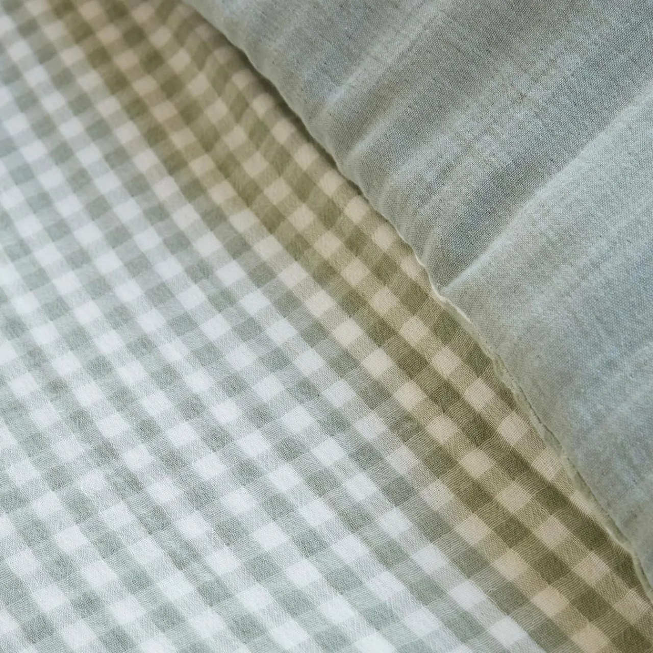 EMINZA Housse de couette gaze de coton (140 x 200 cm) Gaïa vichy Vert Eucalyptus New
