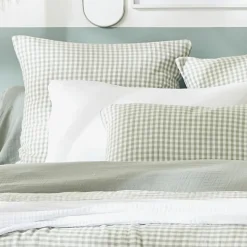 EMINZA Housse de couette gaze de coton (140 x 200 cm) Gaïa vichy Vert Eucalyptus New