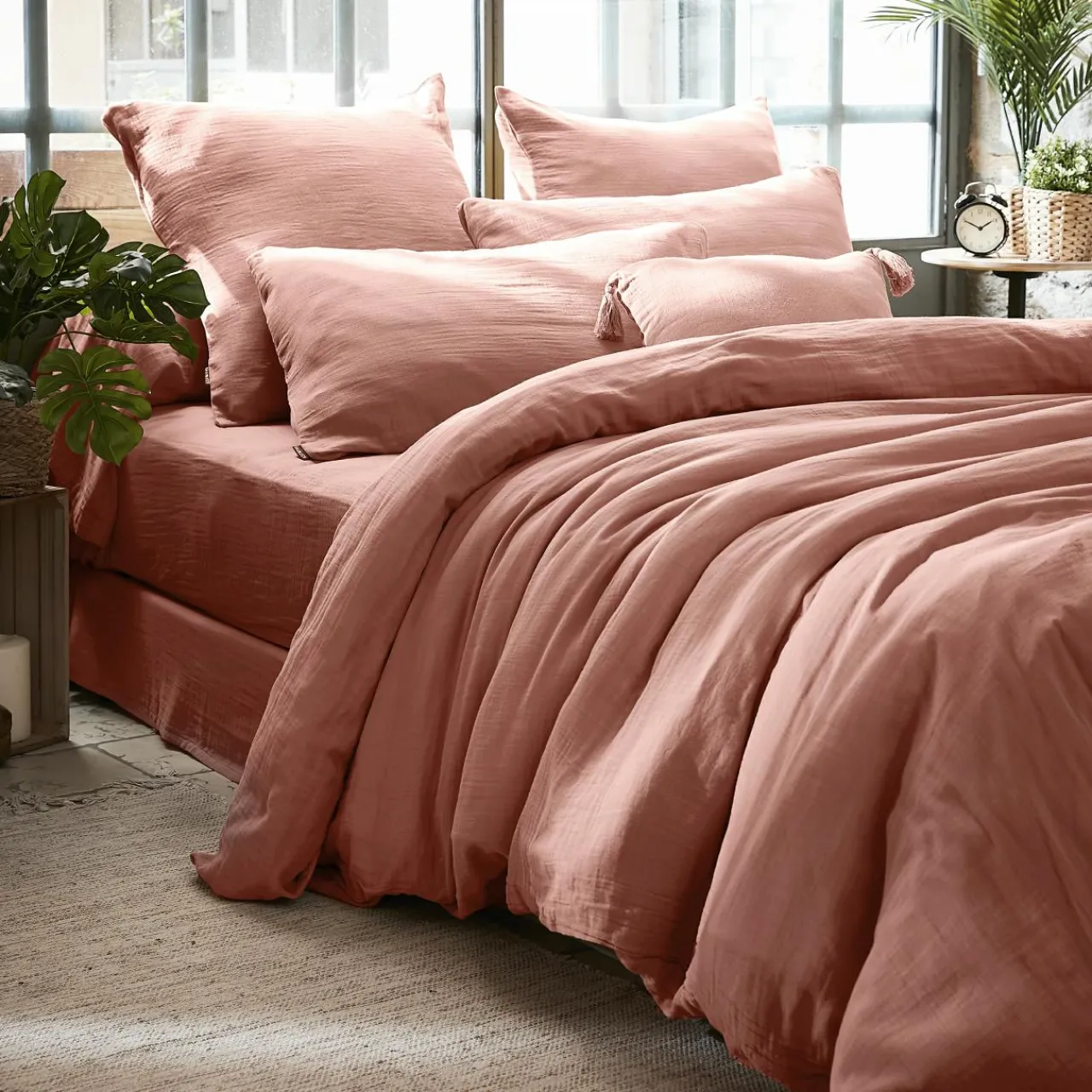EMINZA Housse de couette gaze de coton (200 x 200 cm) Gaïa Rose Pêche Outlet