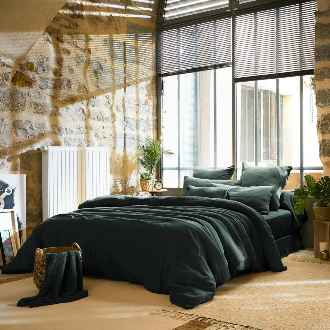 EMINZA Housse de couette gaze de coton (260 x 240 cm) Gaïa Vert sapin Outlet