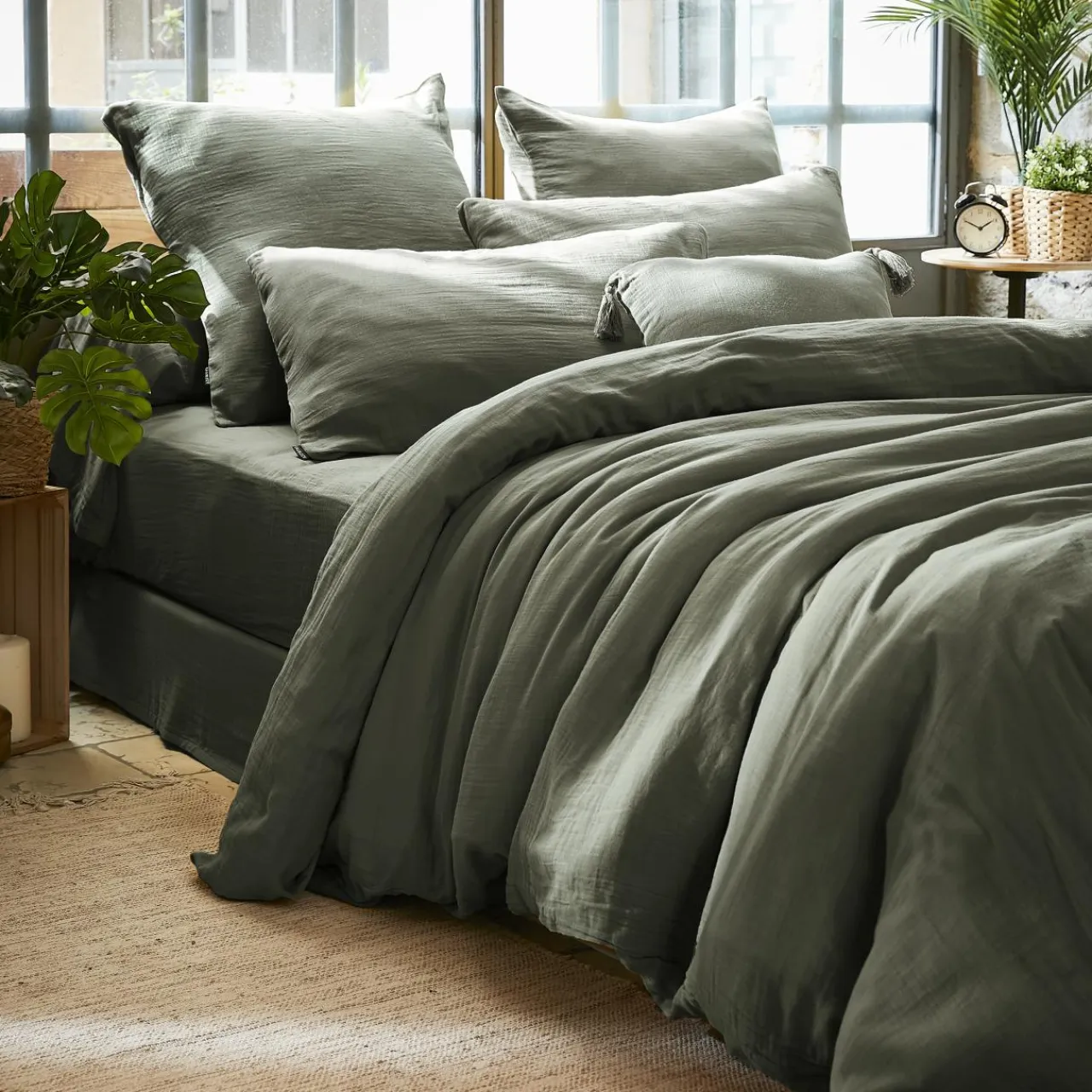 EMINZA Housse de couette gaze de coton (200 x 200 cm) Gaïa Vert romarin Clearance