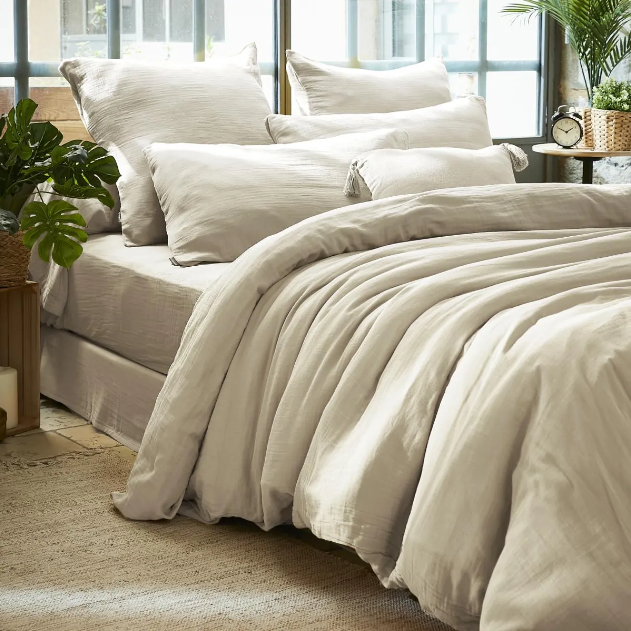EMINZA Housse de couette gaze de coton (240 x 220 cm) Gaïa pampa Beige Hot