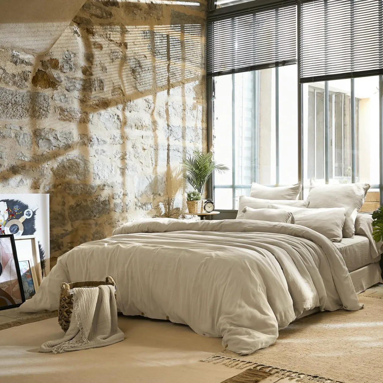 EMINZA Housse de couette gaze de coton (240 x 220 cm) Gaïa pampa Beige Hot