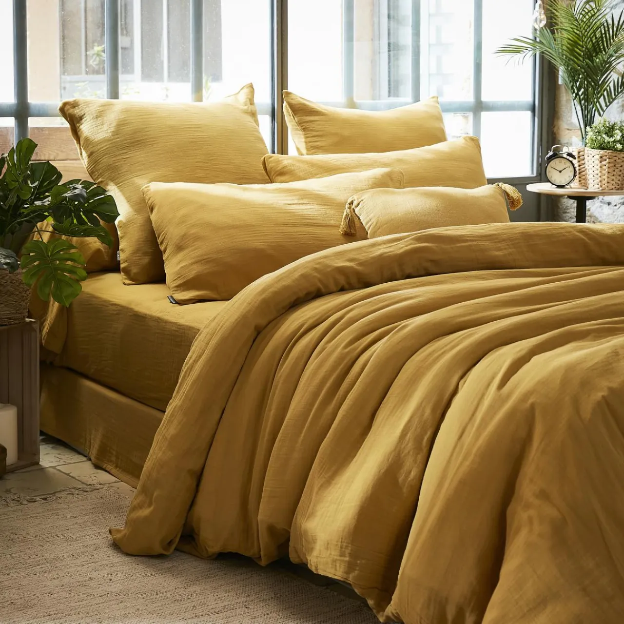 EMINZA Housse de couette gaze de coton (260 x 240 cm) Gaïa Jaune safran Outlet