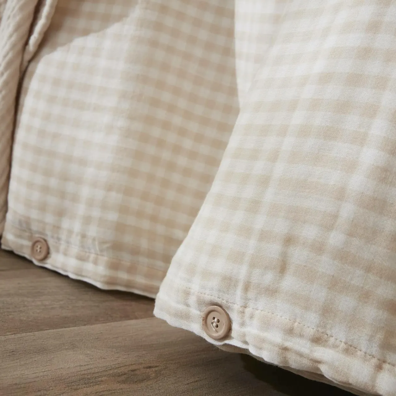 EMINZA Housse de couette gaze de coton (260 x 240 cm) Gaïa vichy Beige Outlet