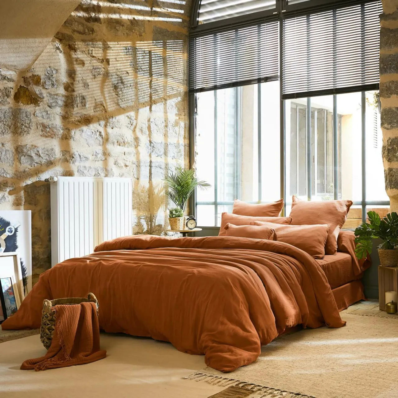 EMINZA Housse de couette gaze de coton (260 x 240 cm) Gaïa Abricot