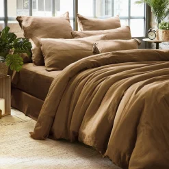 EMINZA Housse de couette gaze de coton (260 x 240 cm) Gaïa Camel Clearance