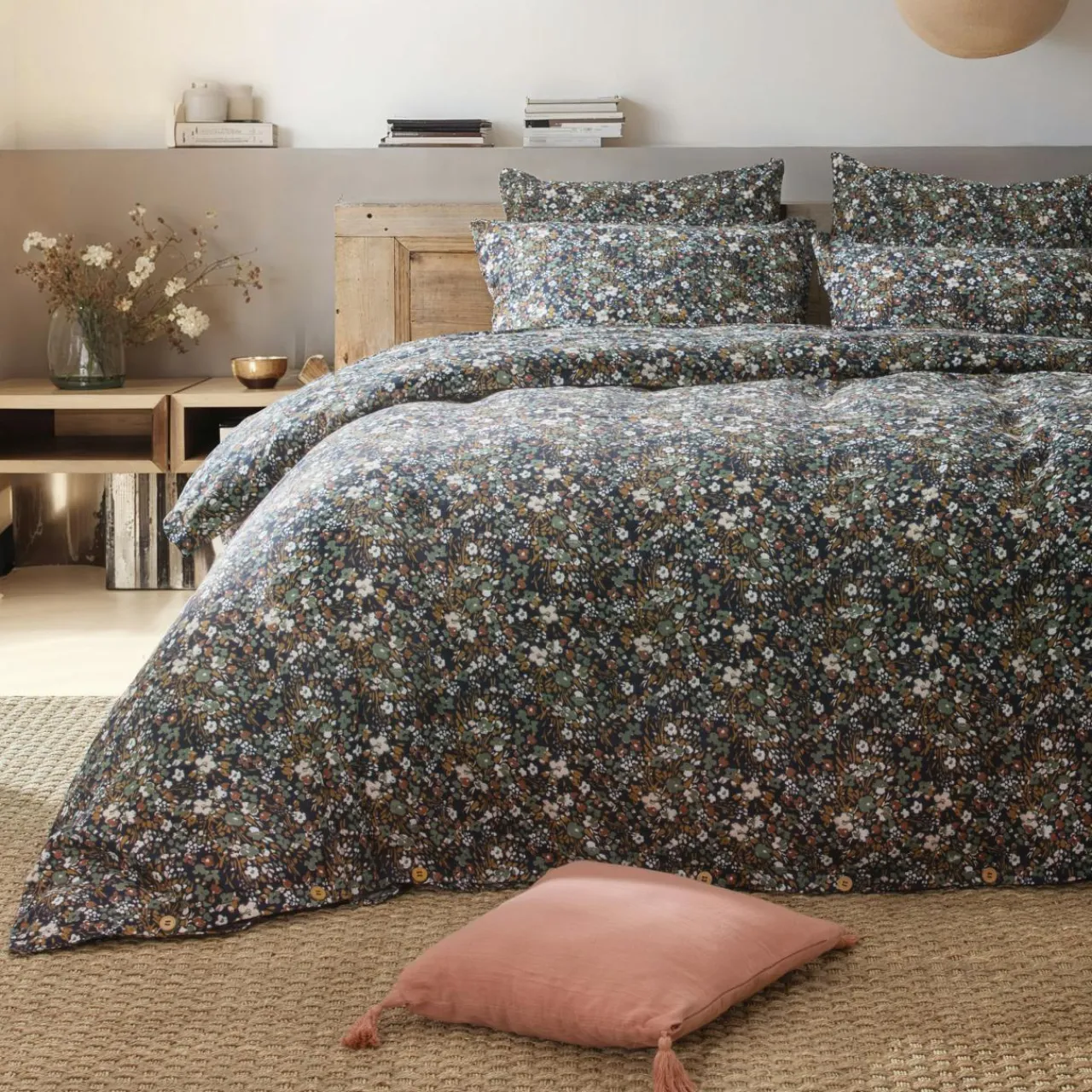 EMINZA Housse de couette gaze de coton (240 x 220 cm) Constance Bleu nuit Discount