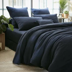 EMINZA Housse de couette gaze de coton (280 x 240 cm) Gaïa Bleu nuit Sale
