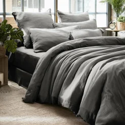 EMINZA Housse de couette gaze de coton (200 x 200 cm) Gaïa Gris granit Gris foncé Sale