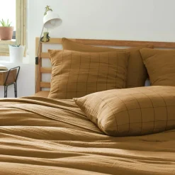 EMINZA Housse de couette gaze de coton (200 x 200 cm) Gaïa Match Camel