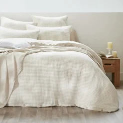 EMINZA Housse de couette gaze de coton (140 x 200 cm) Gaïa vichy Beige Discount