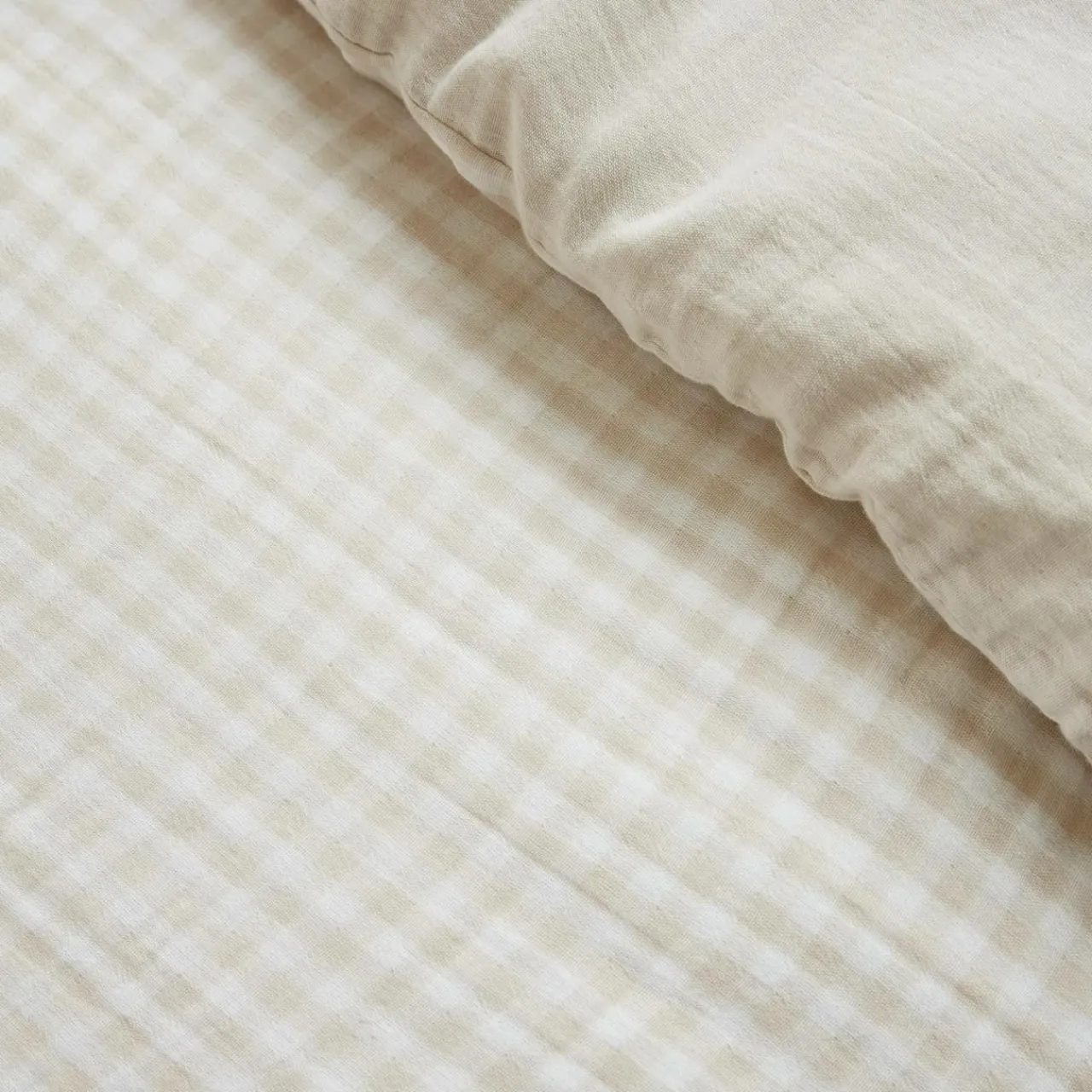 EMINZA Housse de couette gaze de coton (140 x 200 cm) Gaïa vichy Beige Discount