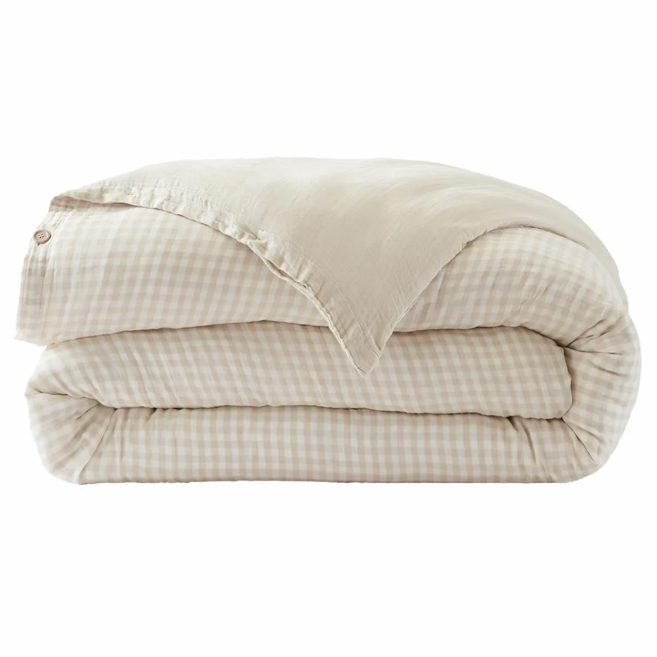 EMINZA Housse de couette gaze de coton (140 x 200 cm) Gaïa vichy Beige Discount