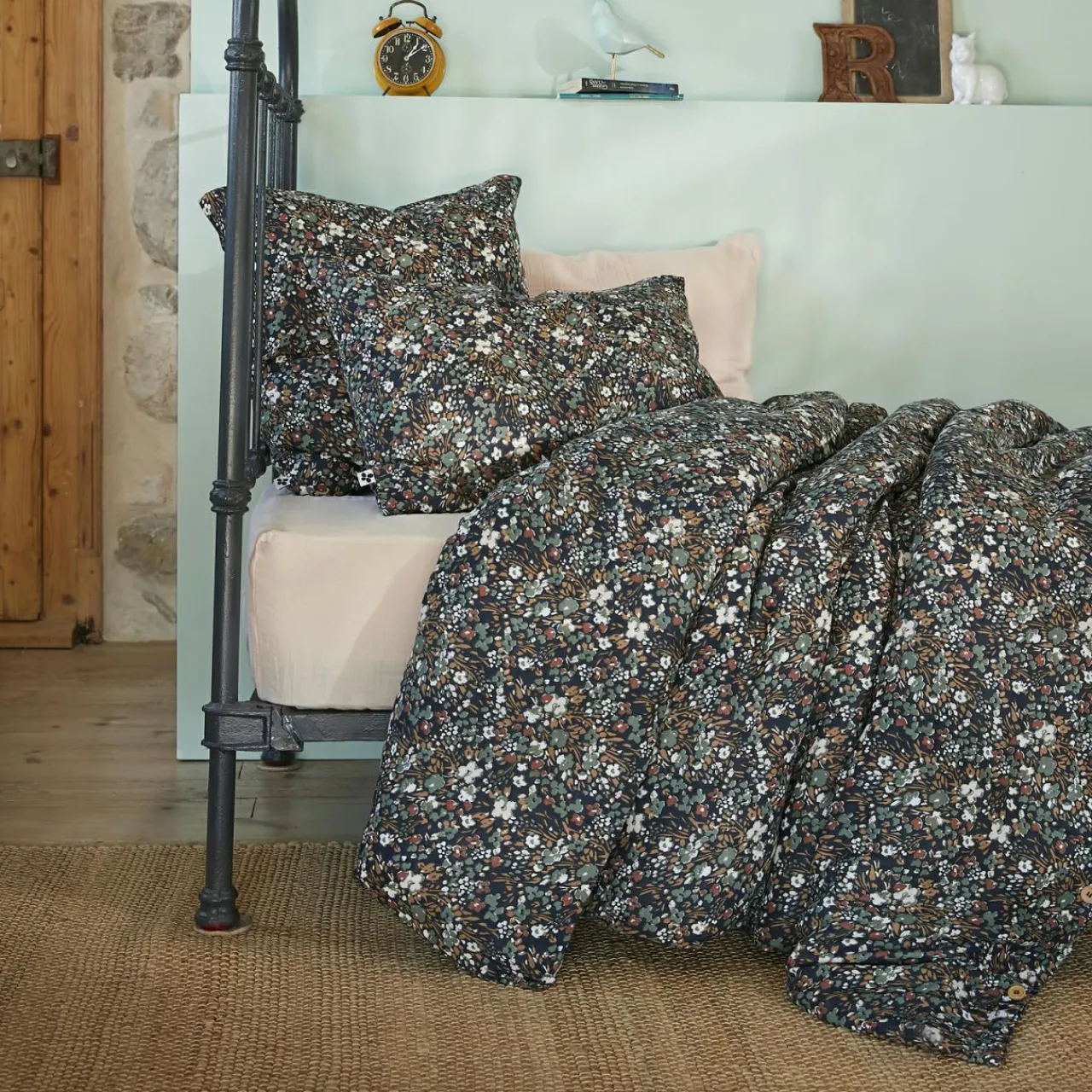 EMINZA Housse de couette gaze de coton (140 x 200 cm) Constance Bleu nuit Discount